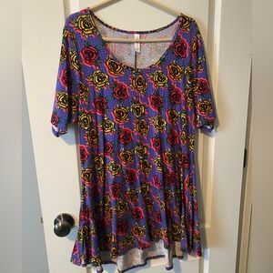 Lularoe XL Purple Perfect T Funky Roses Dots